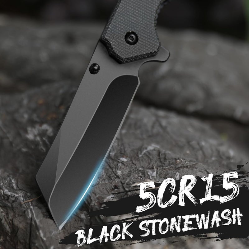 FLISSA Pocket Knife, 3.5" Folding Stonewash Blade Tactical Knife, Micarta Handle, for Outdoor, Survival, Hunting and Camping, Great Gifts for Dad - Image 5